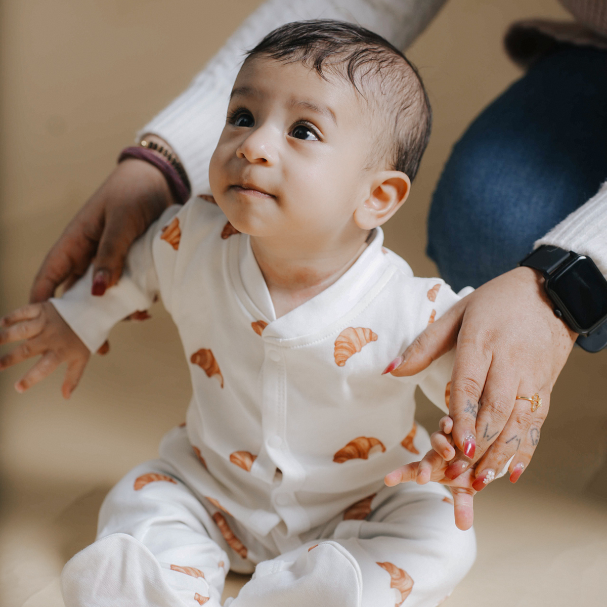 Organic Cotton Footed Onesie - Croissant Candy