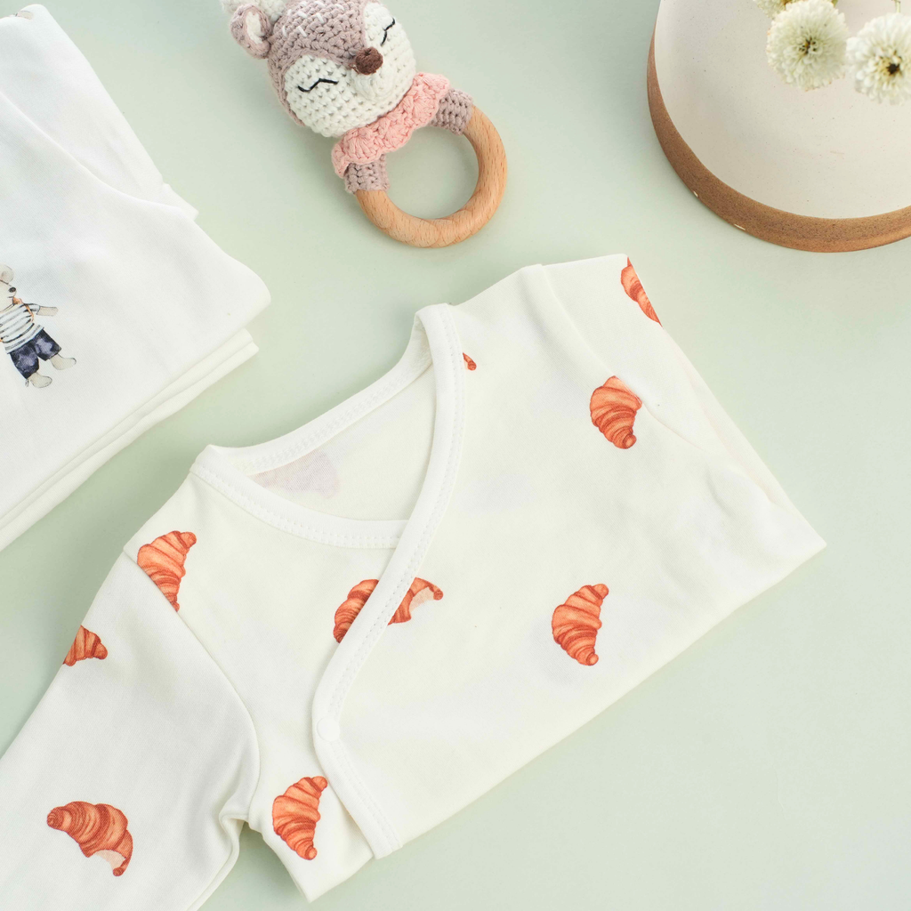 Organic Cotton Kimono Romper - Croissant Candy