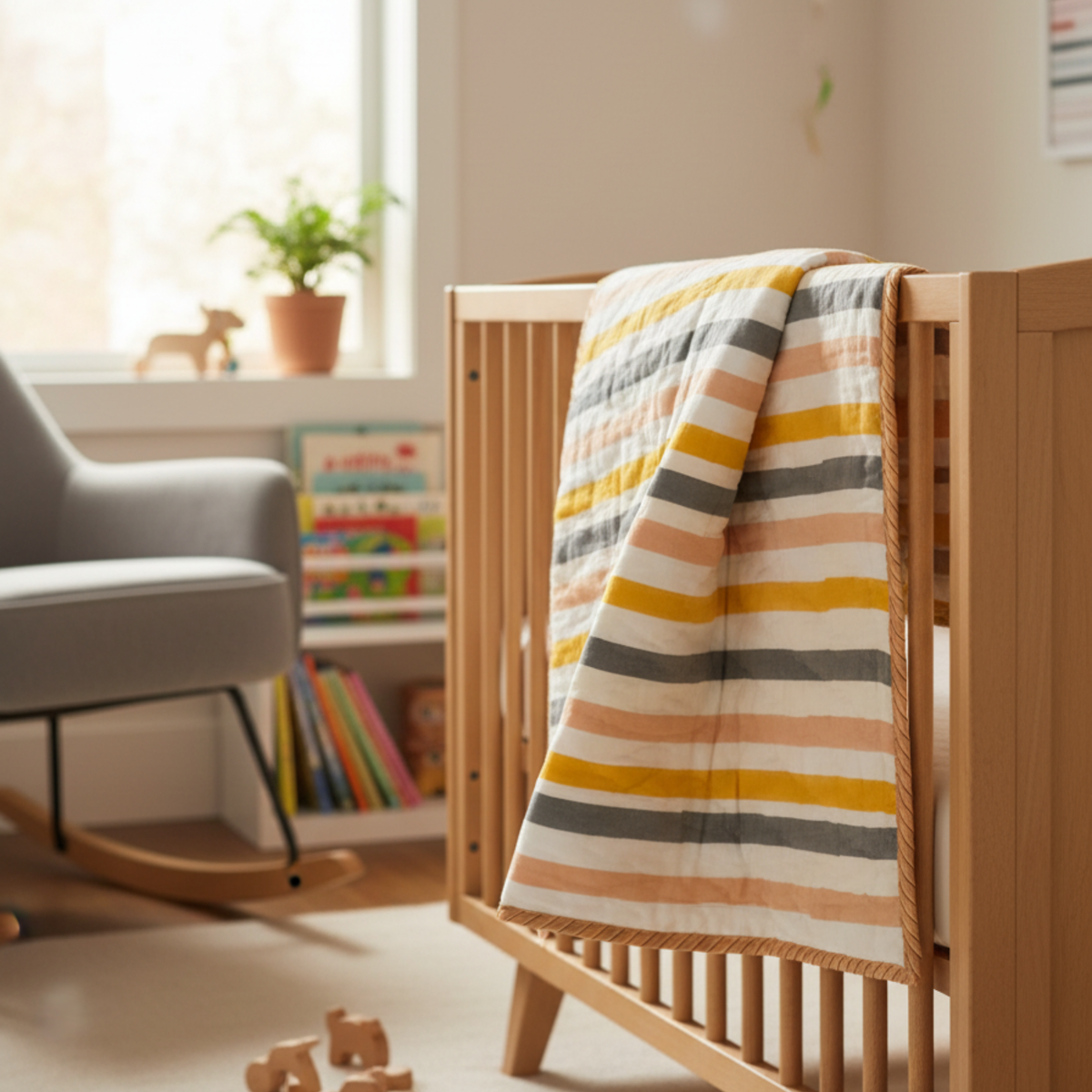 Mulmul 5-Pc Cot Bedding Set (Quilt) - Soft Rainbow