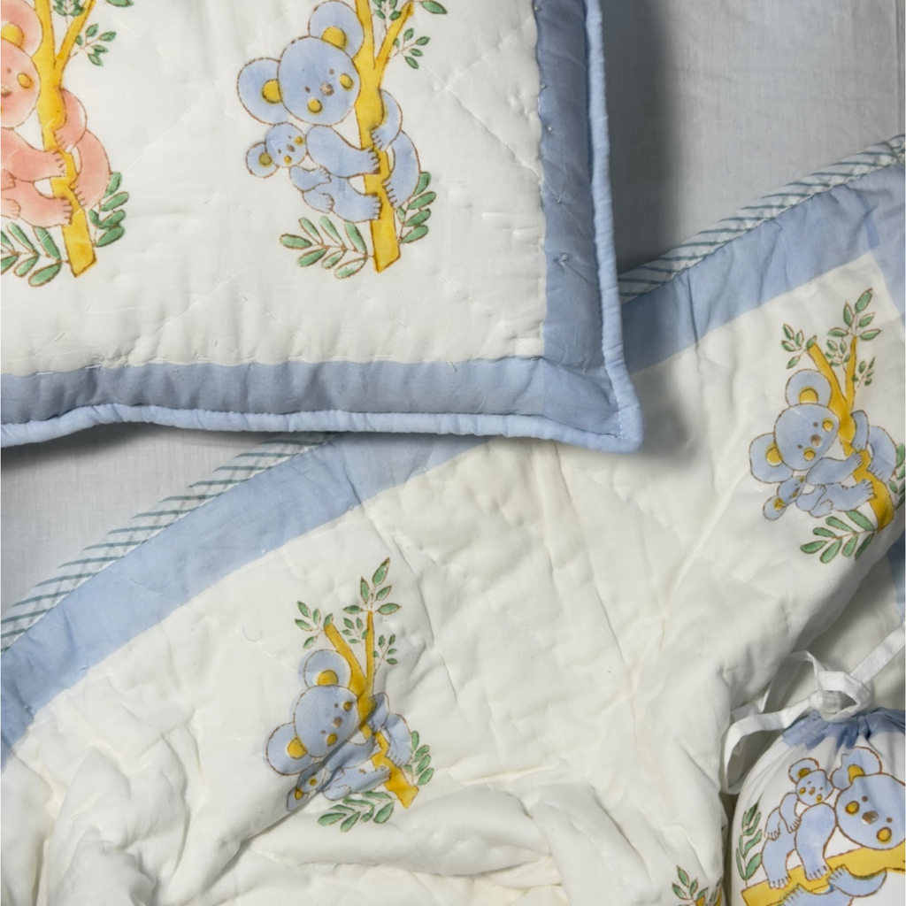 Mulmul 5-Pc Cot Bedding Set (Quilt) - Koala