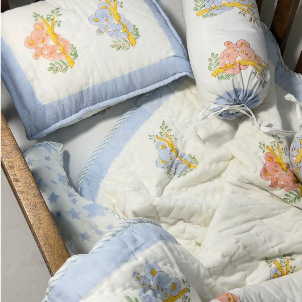 Mulmul 5-Pc Cot Bedding Set (Quilt) - Koala