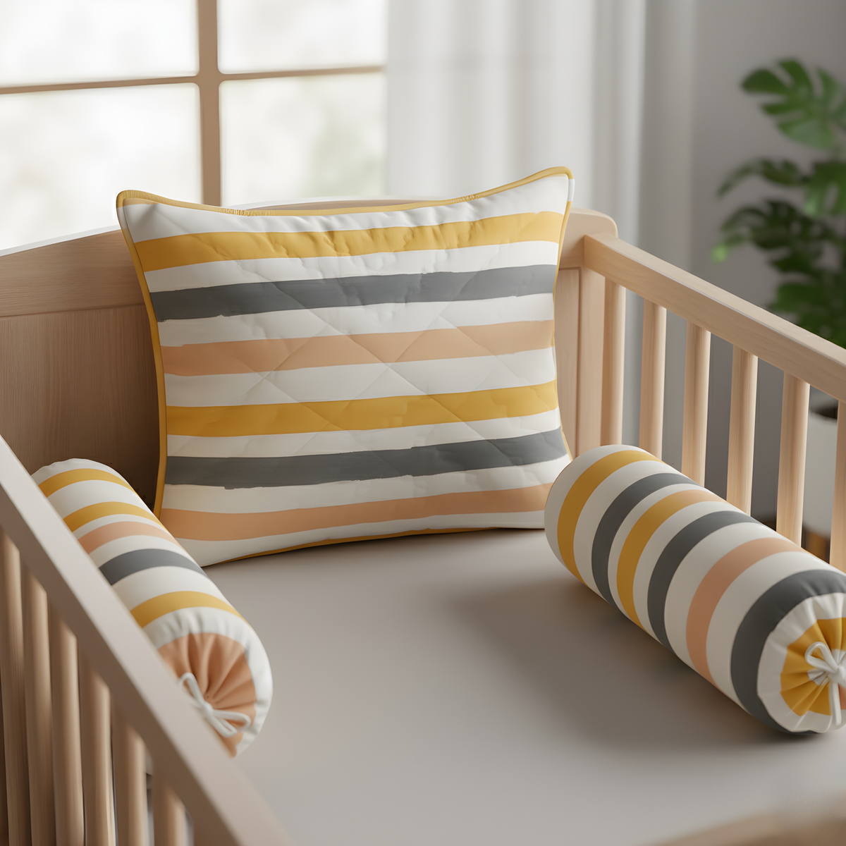 Mulmul 5-Pc Cot Bedding Set (Quilt) - Soft Rainbow