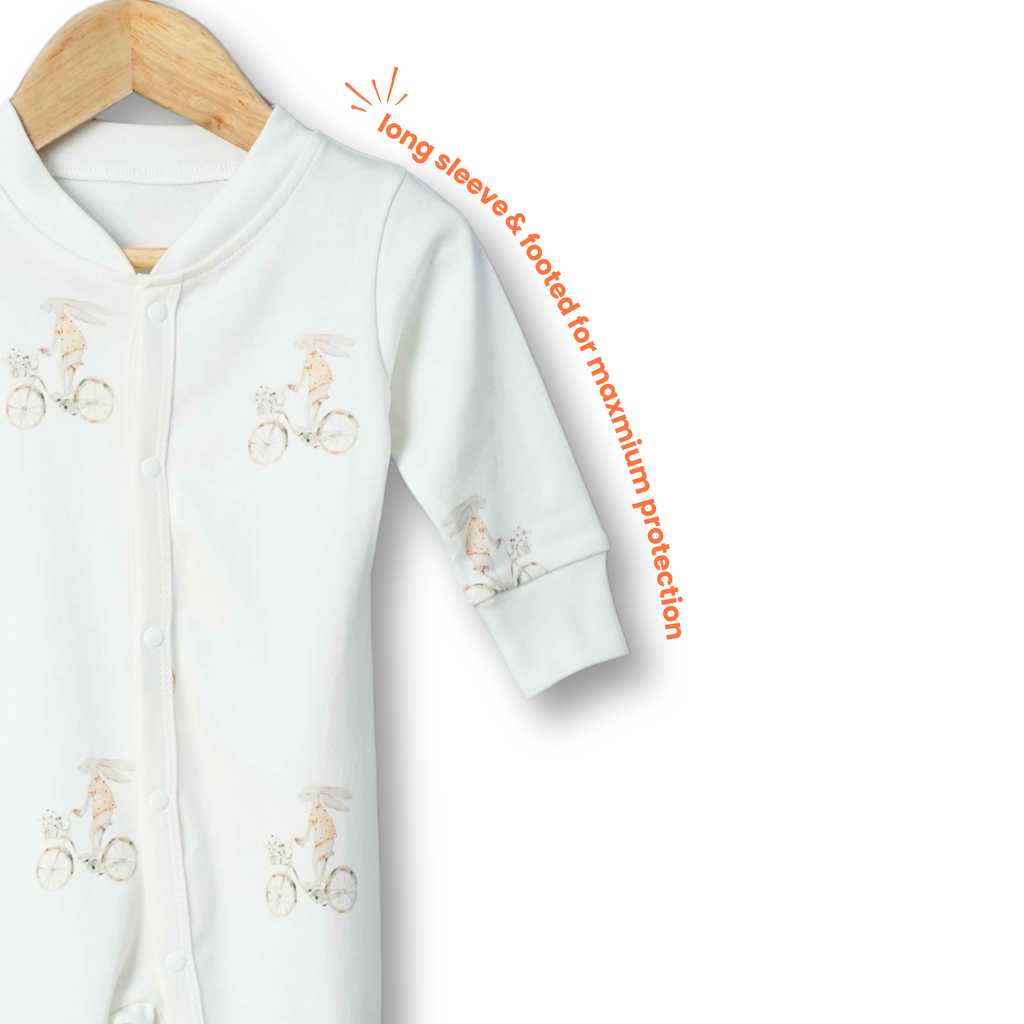Organic Cotton Footed Onesie - Bunny Bloom