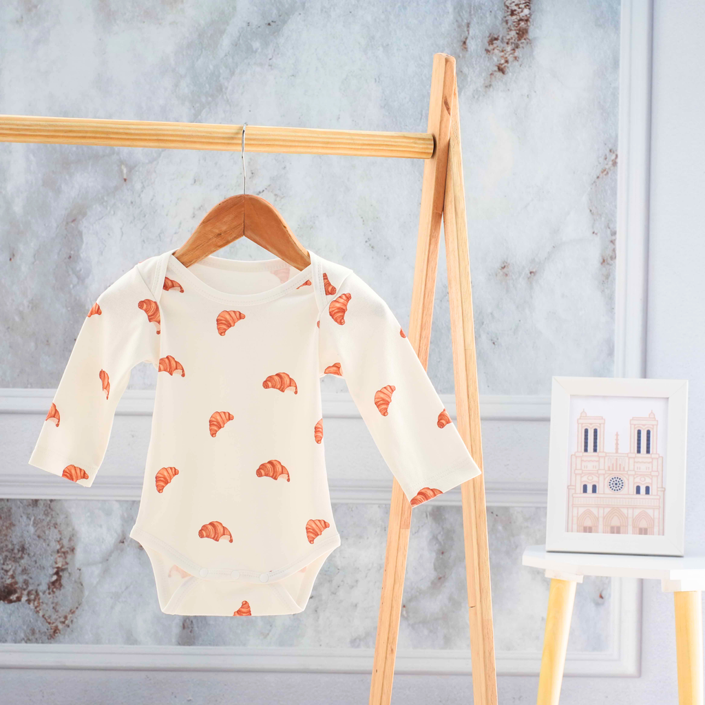 Organic Cotton Long Sleeve Bodysuit - Croissant Candy