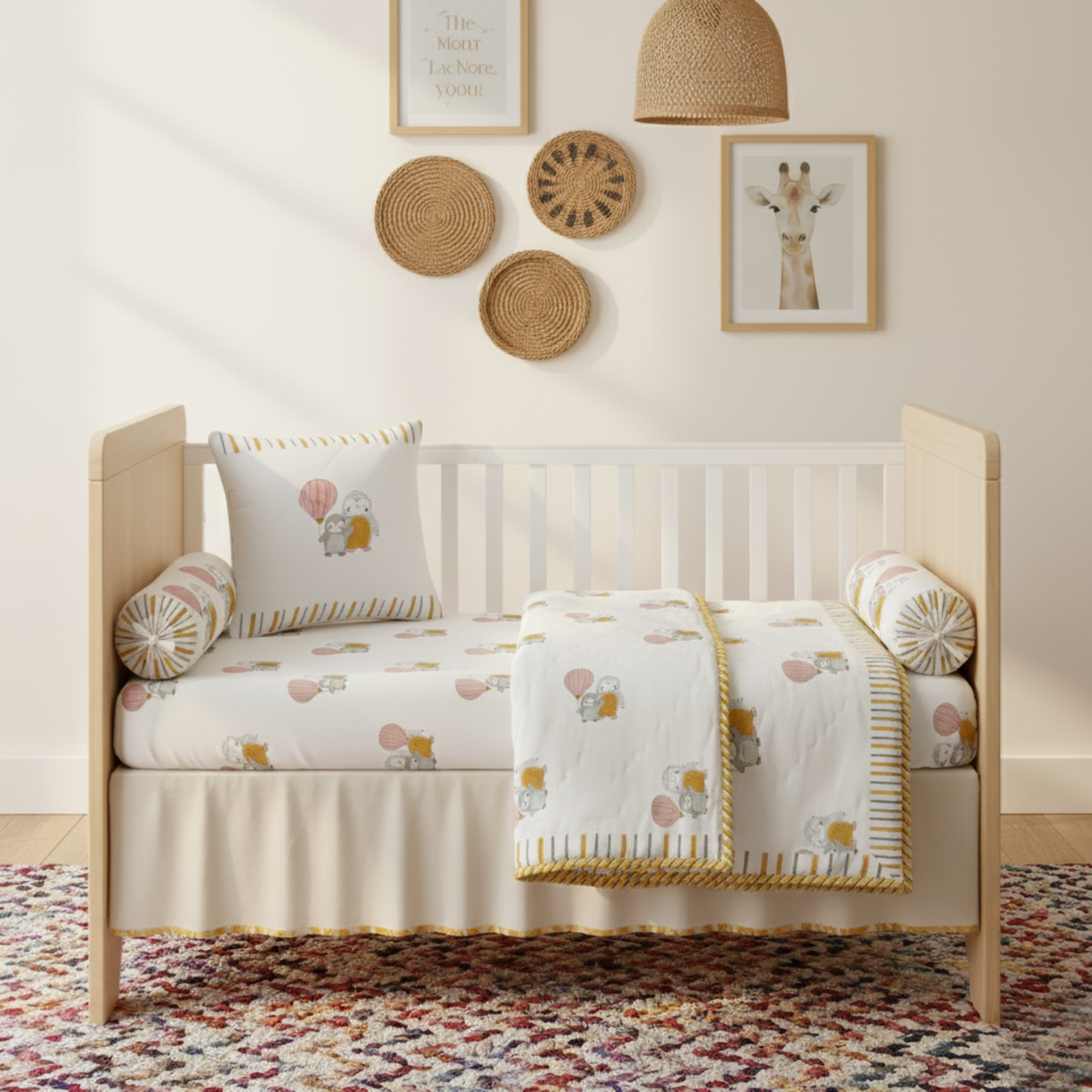 Mulmul 5-Pc Cot Bedding Set (Quilt) - Penguin Party