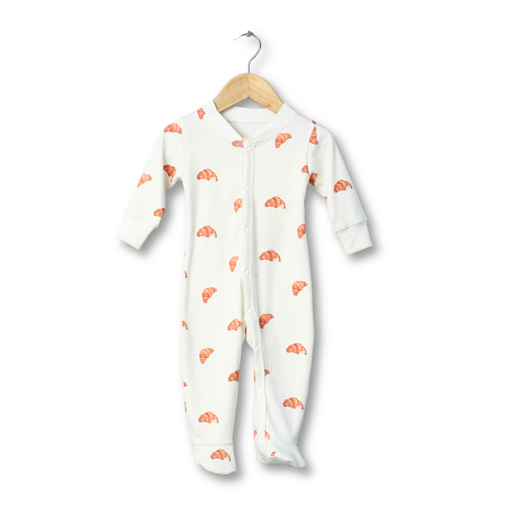 Organic Cotton Footed Onesie - Croissant Candy