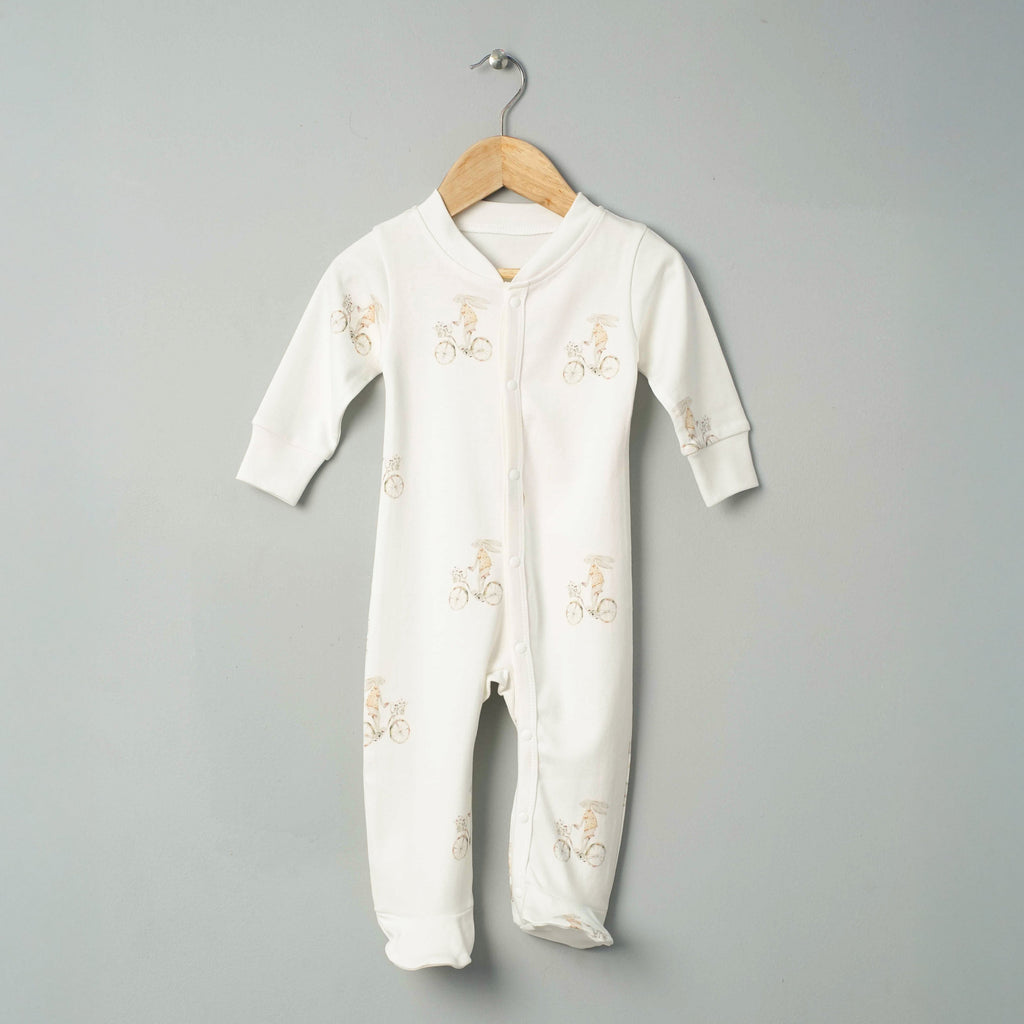 Organic Cotton Footed Onesie - Bunny Bloom