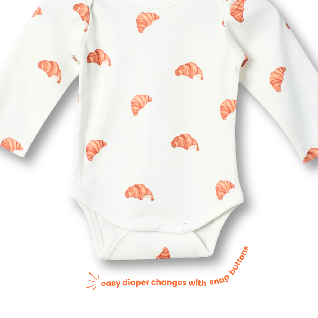 Organic Cotton Long Sleeve Bodysuit - Croissant Candy