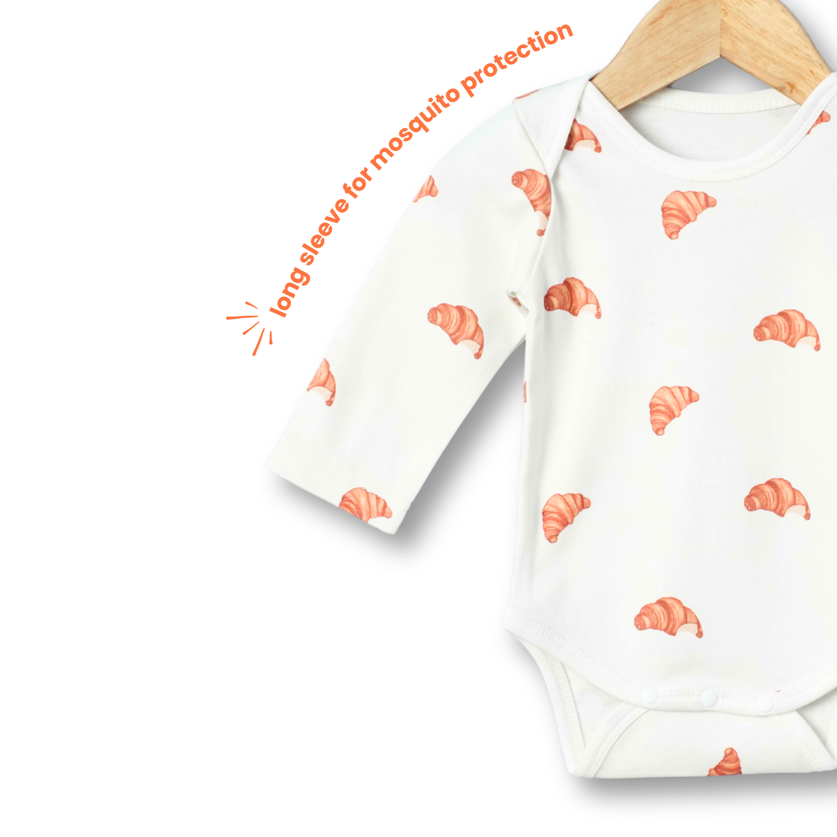 Organic Cotton Long Sleeve Bodysuit - Croissant Candy